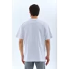 Unisex Oversize Taşlı Bisiklet Yaka T-Shirt - Beyaz