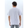 Luz&Pos Unisex Oversize Taşlı Bisiklet Yaka T-shirt - Beyaz