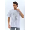 Luz&Pos Unisex Oversize Taşlı Bisiklet Yaka T-shirt - Beyaz