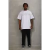 Luz&Pos Unisex Oversize Taşlı Bisiklet Yaka T-shirt - Beyaz
