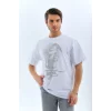 Luz&Pos Unisex Oversize Taşlı Bisiklet Yaka T-shirt - Beyaz
