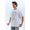 Luz&Pos Unisex Oversize Taşlı Bisiklet Yaka T-shirt - Beyaz
