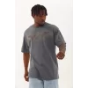 Luz&Pos Unisex Oversize Taşlı Bisiklet Yaka T-shirt - Füme