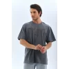 Luz&Pos Unisex Oversize Taşlı Bisiklet Yaka T-shirt - Füme