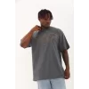 Luz&Pos Unisex Oversize Taşlı Bisiklet Yaka T-shirt - Füme