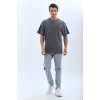 Luz&Pos Unisex Oversize Taşlı Bisiklet Yaka T-shirt - Füme