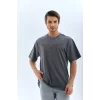 Luz&Pos Unisex Oversize Taşlı Bisiklet Yaka T-shirt - Füme