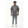 Luz&Pos Unisex Oversize Taşlı Bisiklet Yaka T-shirt - Füme