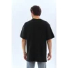 Unisex Oversize Taşlı Bisiklet Yaka T-Shirt - Siyah
