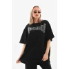 Luz&Pos Unisex Taş Desenli Oversize T-shirt - Beyaz