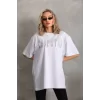 Luz&Pos Unisex Taş Desenli Oversize T-shirt - Beyaz