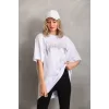 Luz&Pos Unisex Taş Desenli Oversize T-shirt - Beyaz