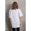 Luz&Pos Unisex Taş Desenli Oversize T-shirt - Beyaz