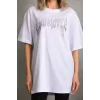 Luz&Pos Unisex Taş Desenli Oversize T-shirt - Beyaz