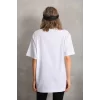 Luz&Pos Unisex Taş Desenli Oversize T-shirt - Beyaz