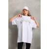 Luz&Pos Unisex Taş Desenli Oversize T-shirt - Beyaz