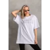Luz&Pos Unisex Taş Desenli Oversize T-shirt - Beyaz