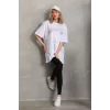 Luz&Pos Unisex Taş Desenli Oversize T-shirt - Beyaz