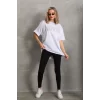 Luz&Pos Unisex Taş Desenli Oversize T-shirt - Beyaz