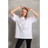 Luz&Pos Unisex Taş Desenli Oversize T-shirt - Beyaz
