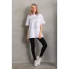 Luz&Pos Unisex Taş Desenli Oversize T-shirt - Beyaz