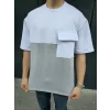 Unisex Torba Cep Detaylı Parçalı T-Shirt - Gri