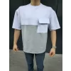 Unisex Torba Cep Detaylı Parçalı T-Shirt - Gri