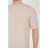 Unisex Waffle Kumaş Rahat Kol T-Shirt - Bej