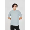 Unisex Waffle Kumaş Rahat Kol T-Shirt - Buz Mavisi