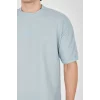 Unisex Waffle Kumaş Rahat Kol T-Shirt - Buz Mavisi