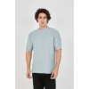 Unisex Waffle Kumaş Rahat Kol T-Shirt - Buz Mavisi