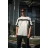 Unisex Yandan Fermuarlı Parçalı T-Shirt - Beyaz
