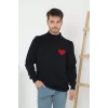 Luz&Pos Unisex Yarım Boğazlı Baskılı Dokuma Triko - Siyah
