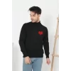 Luz&Pos Unisex Yarım Boğazlı Baskılı Dokuma Triko - Siyah