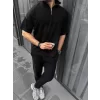 Luz&Pos Unisex Yarım Fermuarlı Basic T-shirt - Siyah