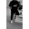Luz&Pos Unisex Yarım Fermuarlı Baskılı T-shirt - Siyah