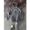 Uzun Kol Kapşonlu Göğüs Baskılı SweatShirt - Gri