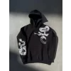 Luz&Pos Uzun Kol Kapüşonlu Baskılı Sweatshirt - Siyah
