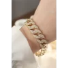 Vip Seri Pirinç Ortası Zirkon Taşlı Gold Renk Gurmet Bileklik