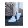 WG032 Beyaz Bağcıklı Sneakers  Yarım Bilek Bot