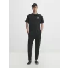 Yakası Düğmeli Yakalı Pike Baskılı T-Shirt - Beyaz