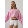 YARASA KOLLU CROP BLUZ - Pembe
