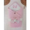Luz&Pos Yenidoğan 4 Kat Müslin Kumaş Kulaklı Patili Fiyonk Bebek Battaniyesi Kundak Pembe