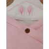 Luz&Pos Yenidoğan 4 Kat Müslin Kumaş Kulaklı Patili Fiyonk Bebek Battaniyesi Kundak Pembe