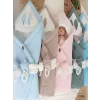 Luz&Pos Yenidoğan 4 Kat Müslin Kumaş Kulaklı Patili Fiyonk Bebek Battaniyesi Kundak Kahverengi