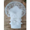 Luz&Pos Yenidoğan Ay Işığı Papatya Dantelli Taşlı Fiyonk Bebek Battaniyesi Kundak Ekru