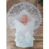 Luz&Pos Yenidoğan Ay Işığı Papatya Dantelli Taşlı Fiyonk Bebek Battaniyesi Kundak Ekru