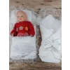 Luz&Pos Yenidoğan Bal Peteği Taç Nakışlı Kundaklı Trilüks 3lü Alt Açma Seti Ekru
