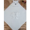 Luz&Pos Yenidoğan Beyaz Wool Yün Kumaş Ayıcık Kulaklı Kundak Bebek Battaniyesi Beyaz