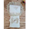 Luz&Pos Yenidoğan Beyaz Wool Yün Kumaş Taç Nakışlı Trilüks Kundak Bebek Battaniyesi Beyaz